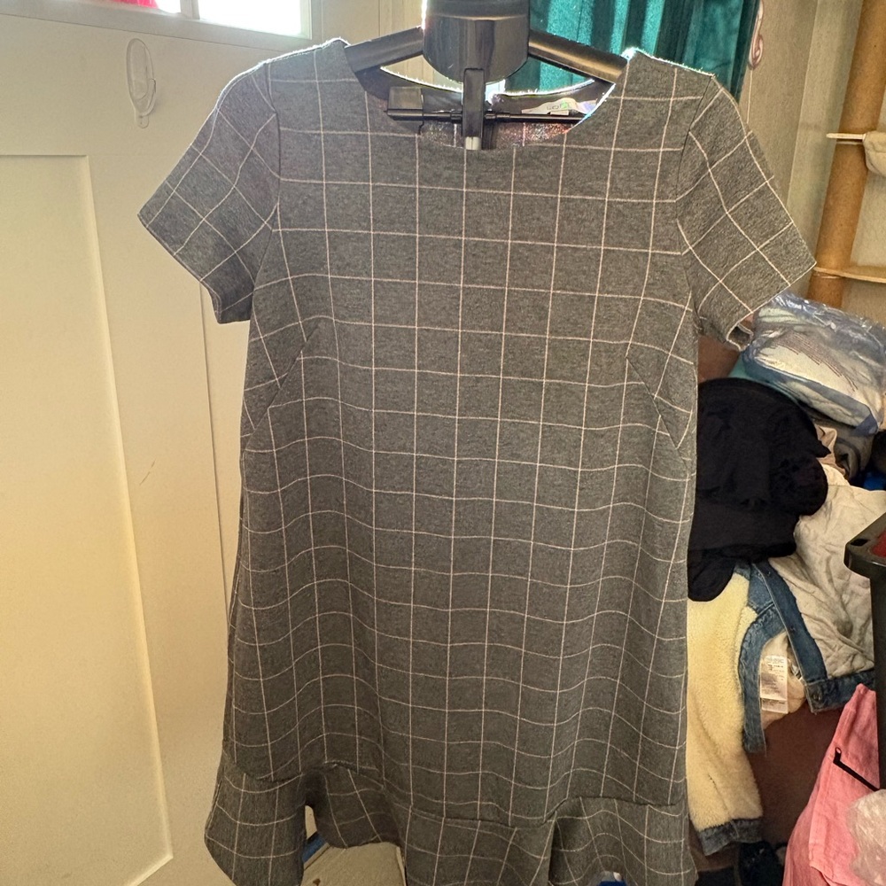 Gray Plaid Short Sleeve Dress
